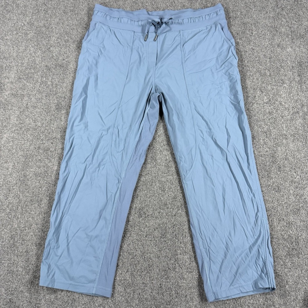 Lululemon Studio Pants Womens 14 Blue Striped Mid Rise Crop Drawstring Active
